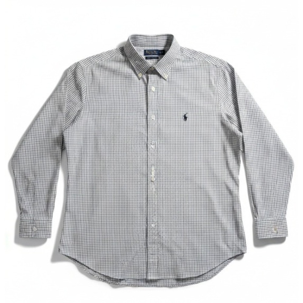 Polo Ralph Lauren Alcott Shirt Mens 17.5 36/37 Navy White Check Button Down L/S